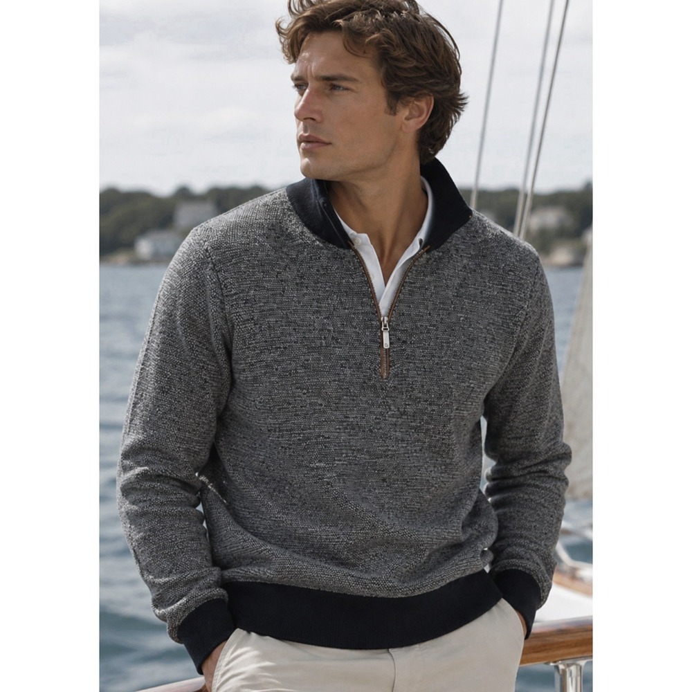 UNTUCKit Mens 100% Merino Wool Knit Sweater Size XL 1/4 Zip Navy Preppy Nautical
